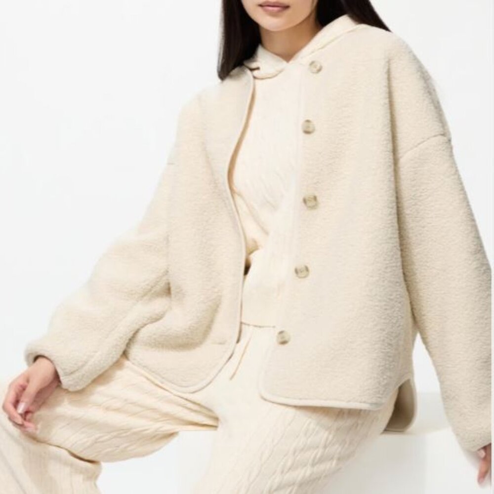 Uniqlo Pile Lined Fleece Relaxed Cardigan, Size M